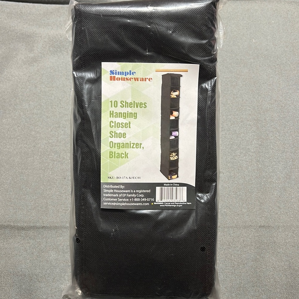 Simple Houseware 10 Shelves Closet Hanging Shoe Organizer Black 1-Pack New